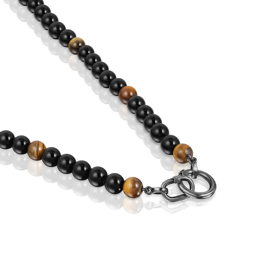 collana in argento invecchiato con onice occhio di tigre e anelli hold man