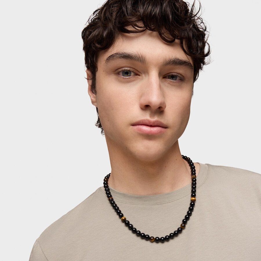 collana in argento invecchiato con onice occhio di tigre e anelli hold man