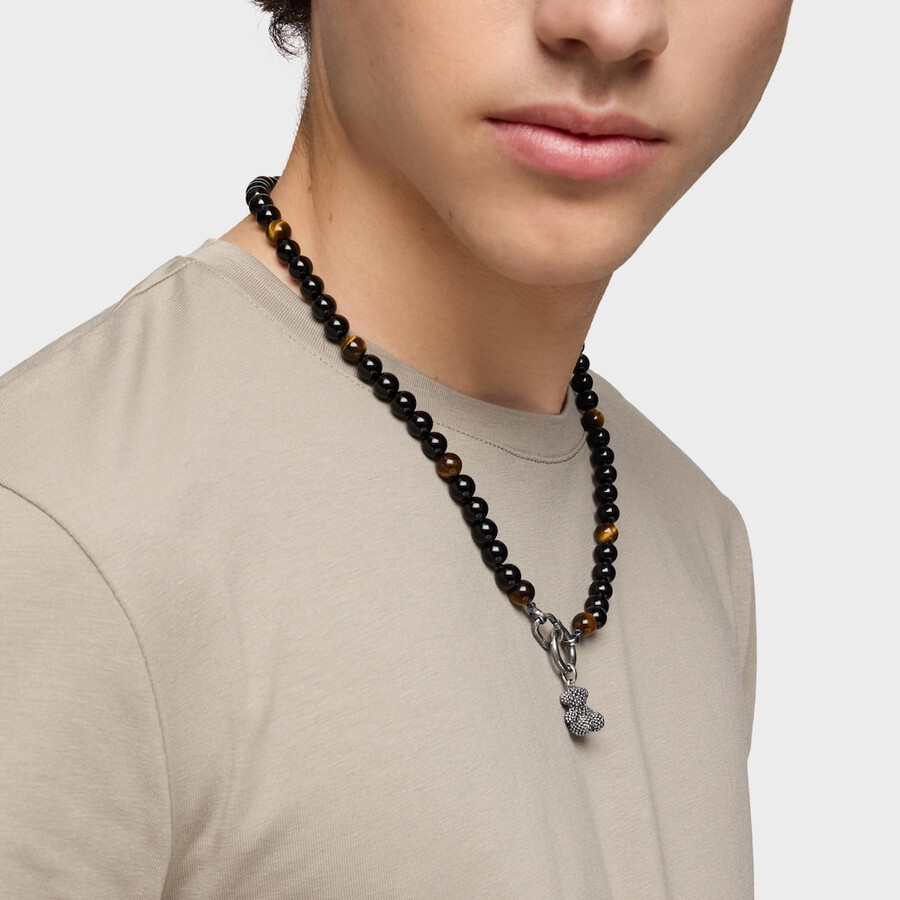 collana in argento invecchiato con onice occhio di tigre e anelli hold man