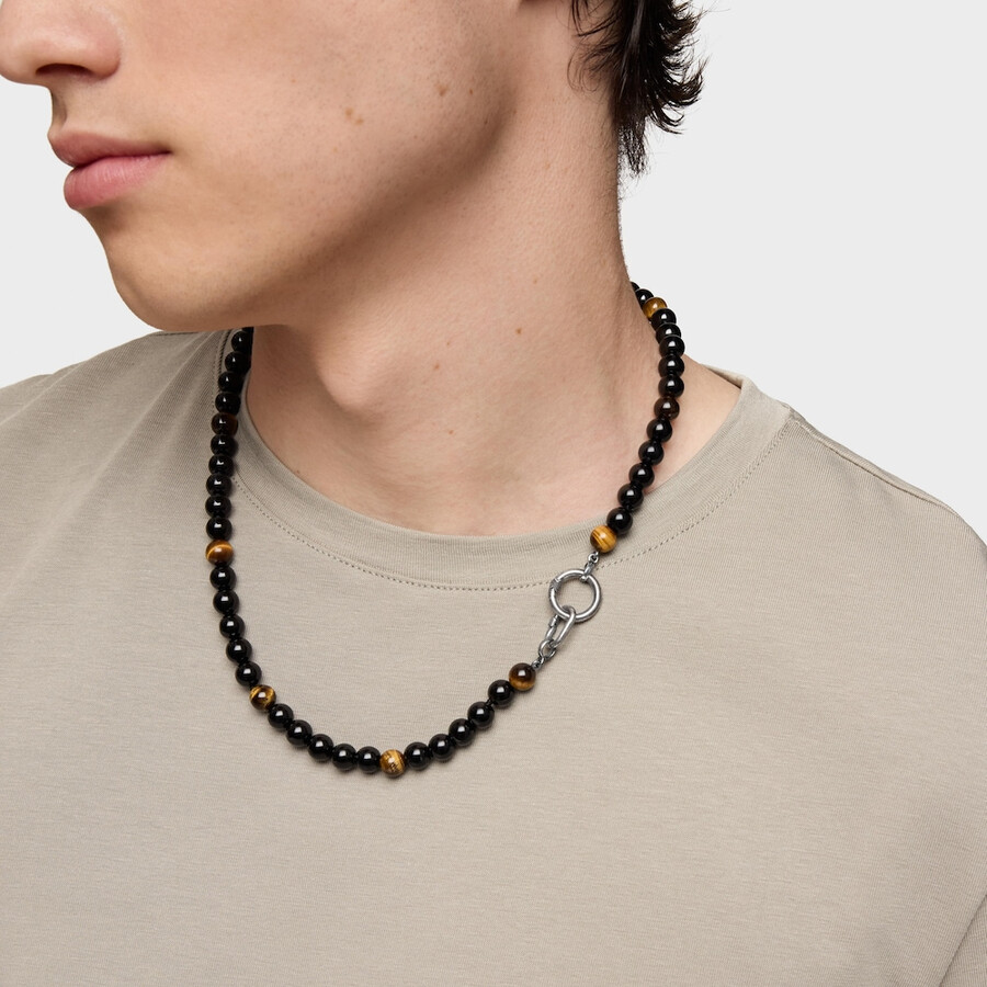 collana in argento invecchiato con onice occhio di tigre e anelli hold man