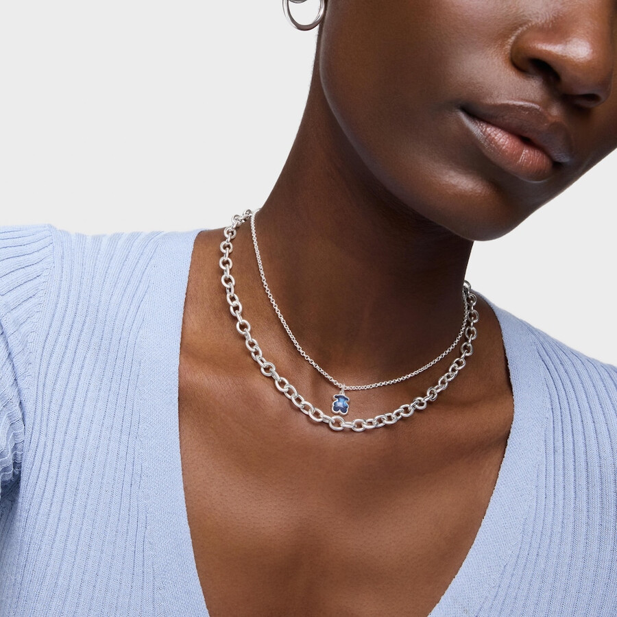 collana corta in argento con spinello blu coltivato in laboratorio icon color lgg