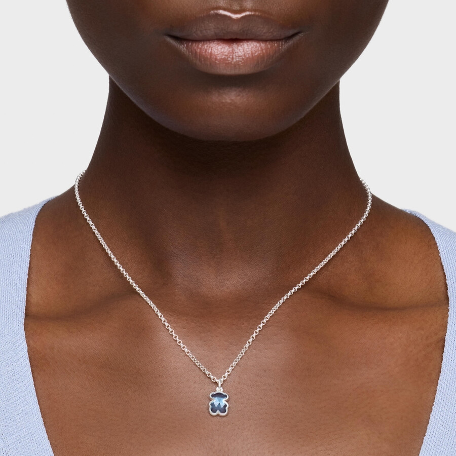 collana corta in argento con spinello blu coltivato in laboratorio icon color lgg