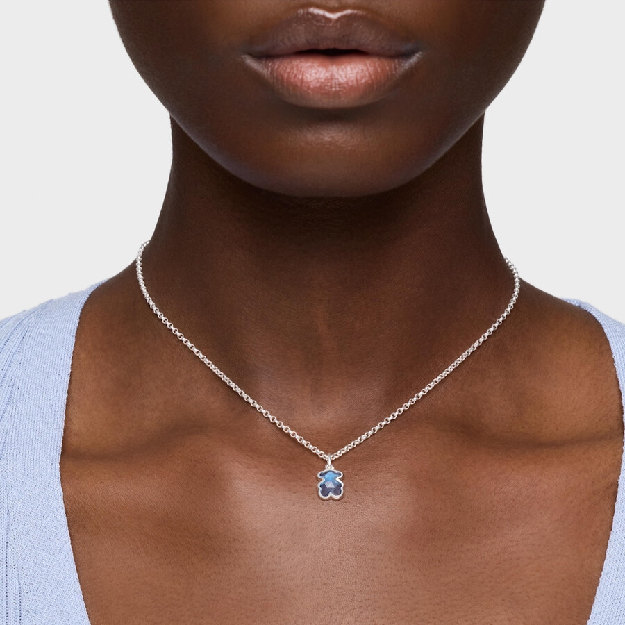 collana corta in argento con spinello blu coltivato in laboratorio icon color lgg
