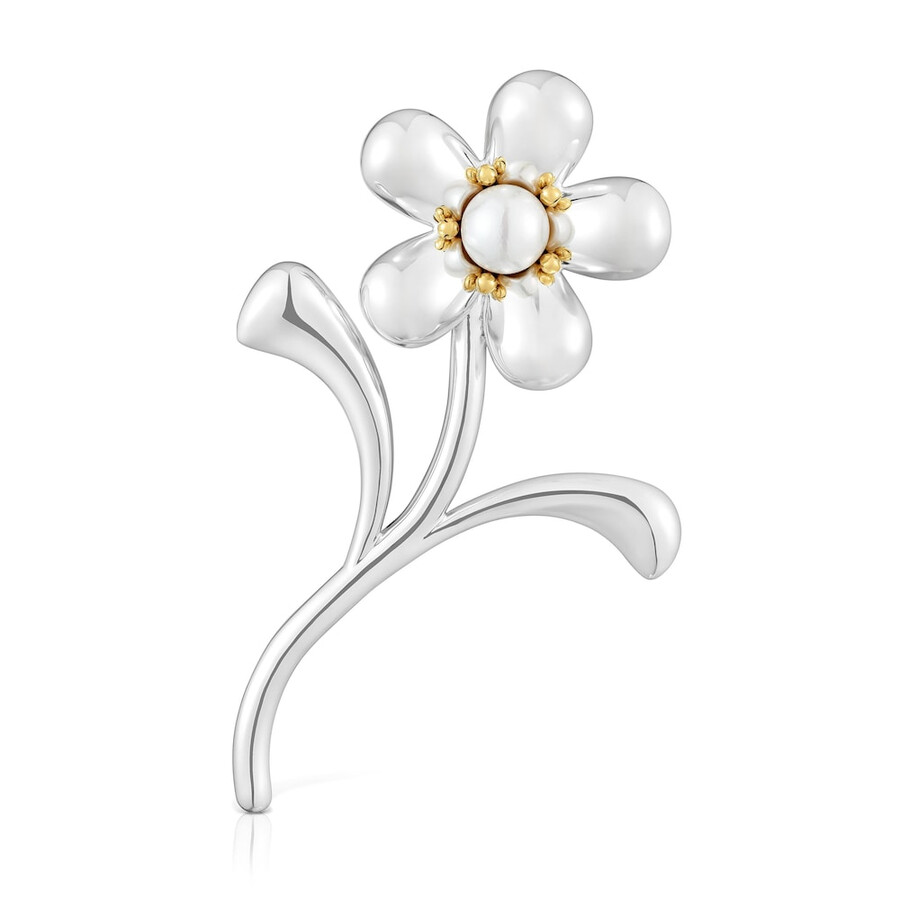 spilla bicolore a forma di fiore con perla coltivata margherita