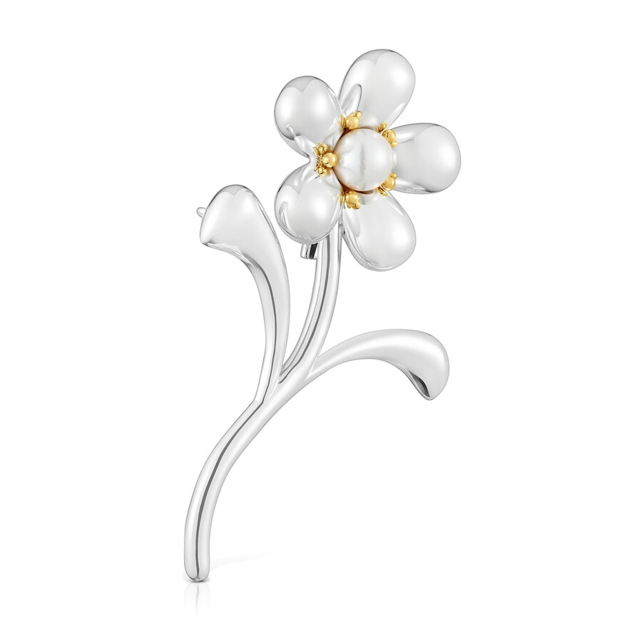 spilla bicolore a forma di fiore con perla coltivata margherita