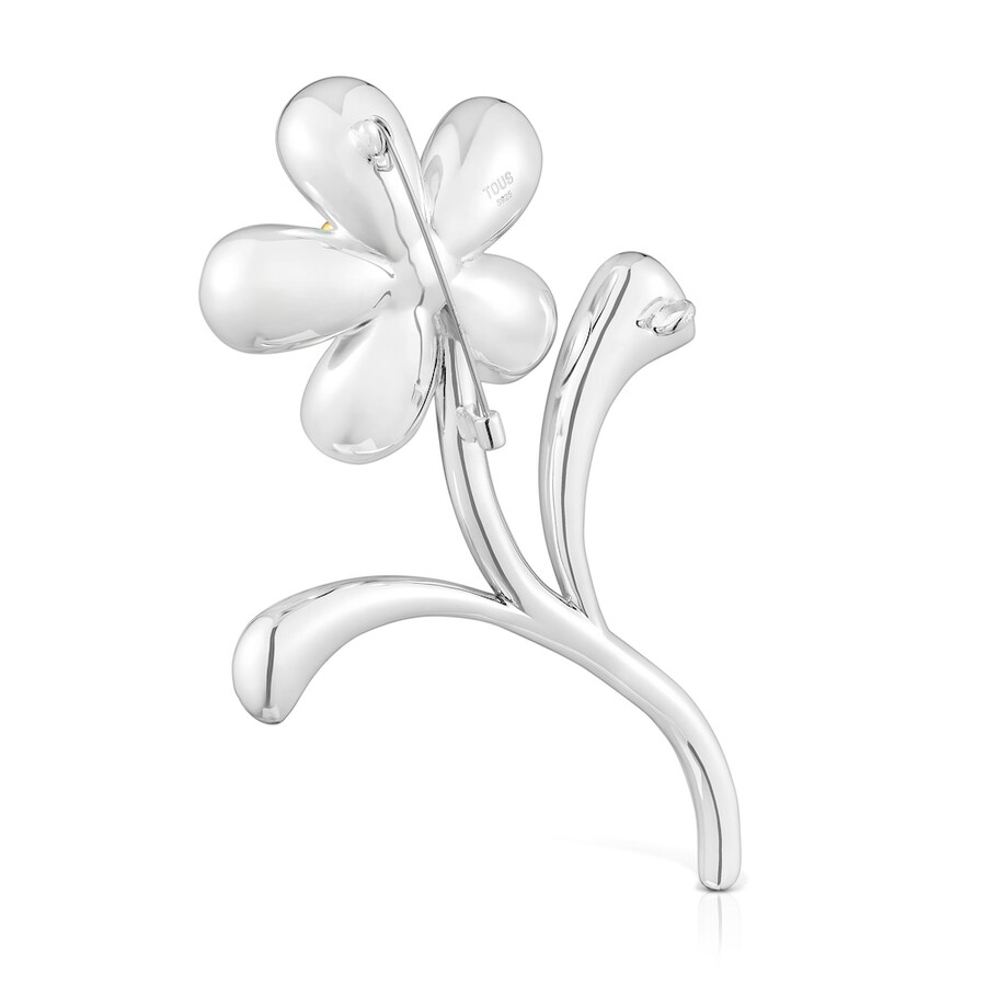 spilla bicolore a forma di fiore con perla coltivata margherita