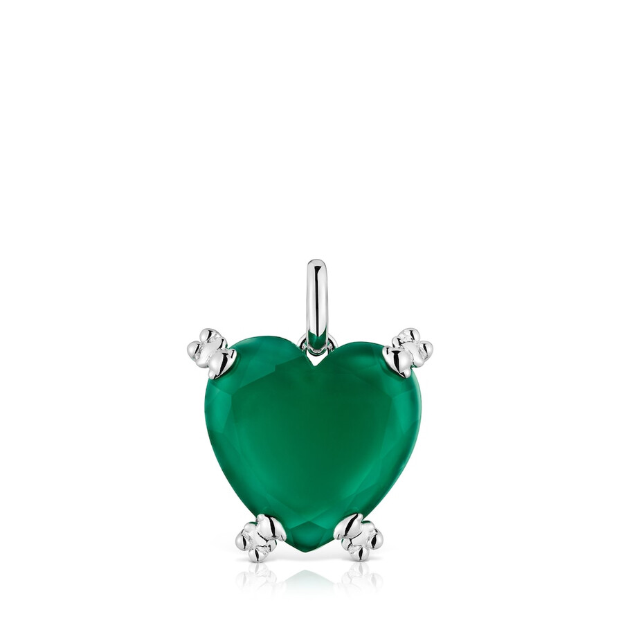 ciondolo a forma di cuore in pillole di colore argento con calcedonio trattato