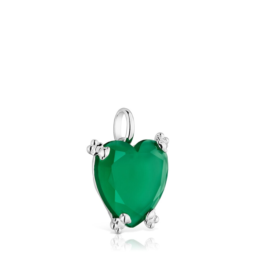 ciondolo a forma di cuore in pillole di colore argento con calcedonio trattato