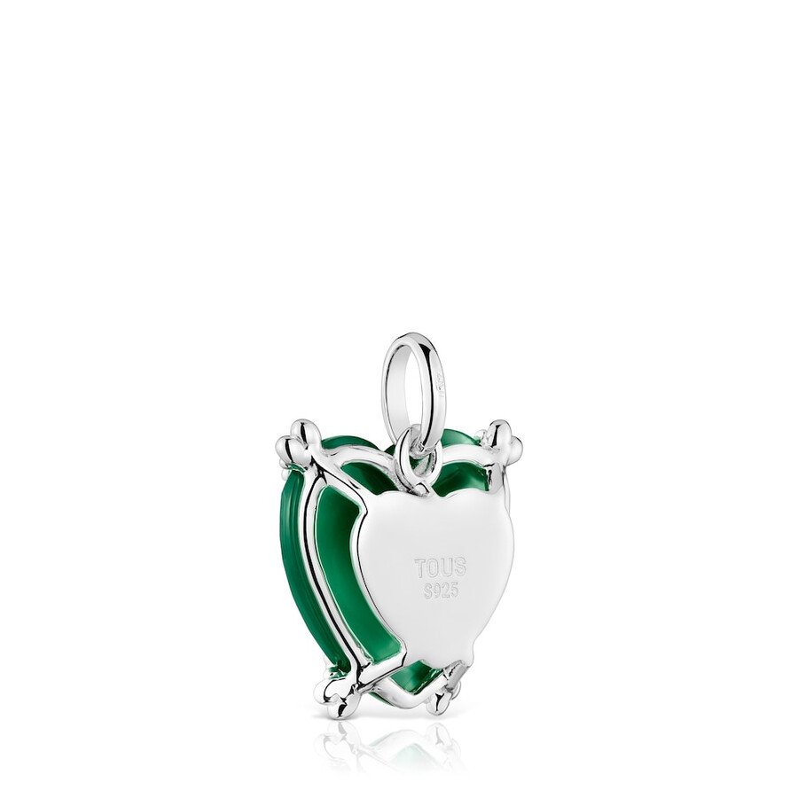 ciondolo a forma di cuore in pillole di colore argento con calcedonio trattato
