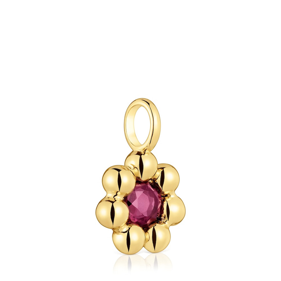 piccolo ciondolo a forma di fiore con placcatura in oro 18kt su argento e rodolite sugar party