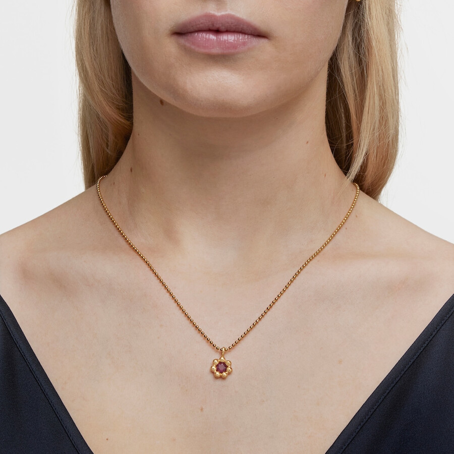 piccolo ciondolo a forma di fiore con placcatura in oro 18kt su argento e rodolite sugar party