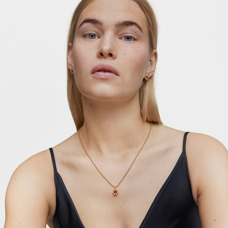 piccolo ciondolo a forma di fiore con placcatura in oro 18kt su argento e rodolite sugar party