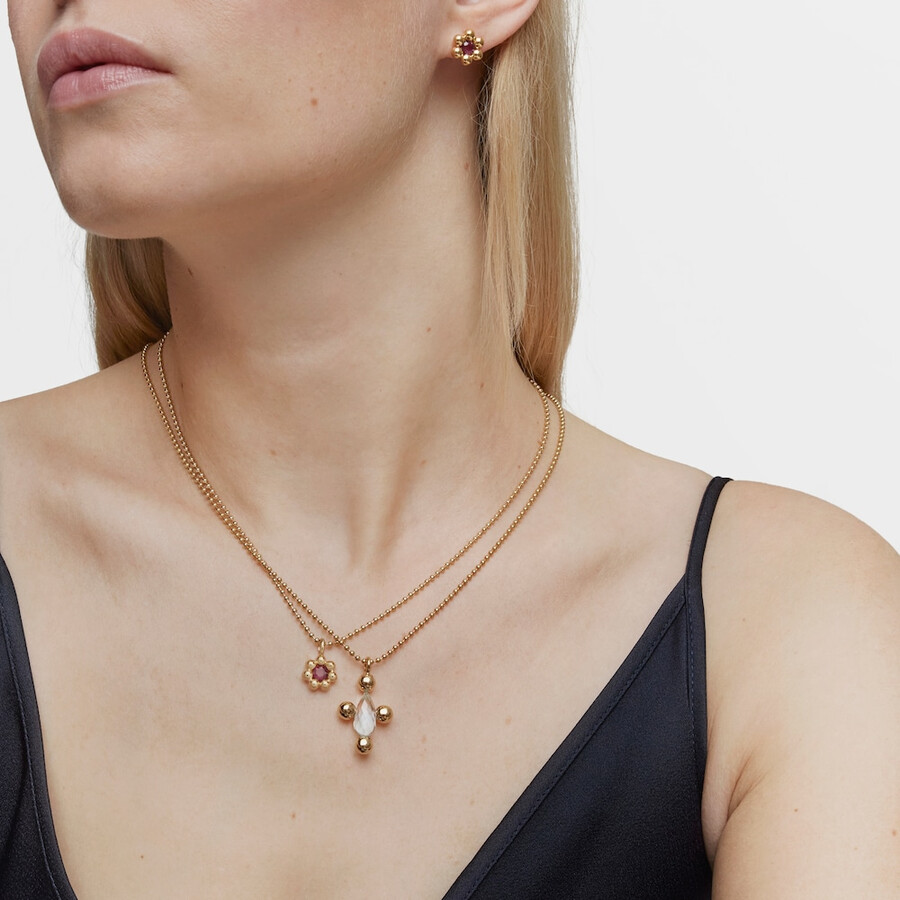 piccolo ciondolo a forma di fiore con placcatura in oro 18kt su argento e rodolite sugar party