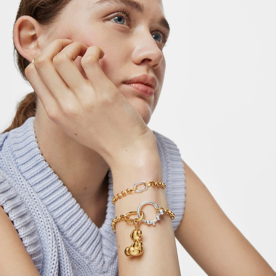 anello medio con placcatura in oro 18kt su argento hold oval
