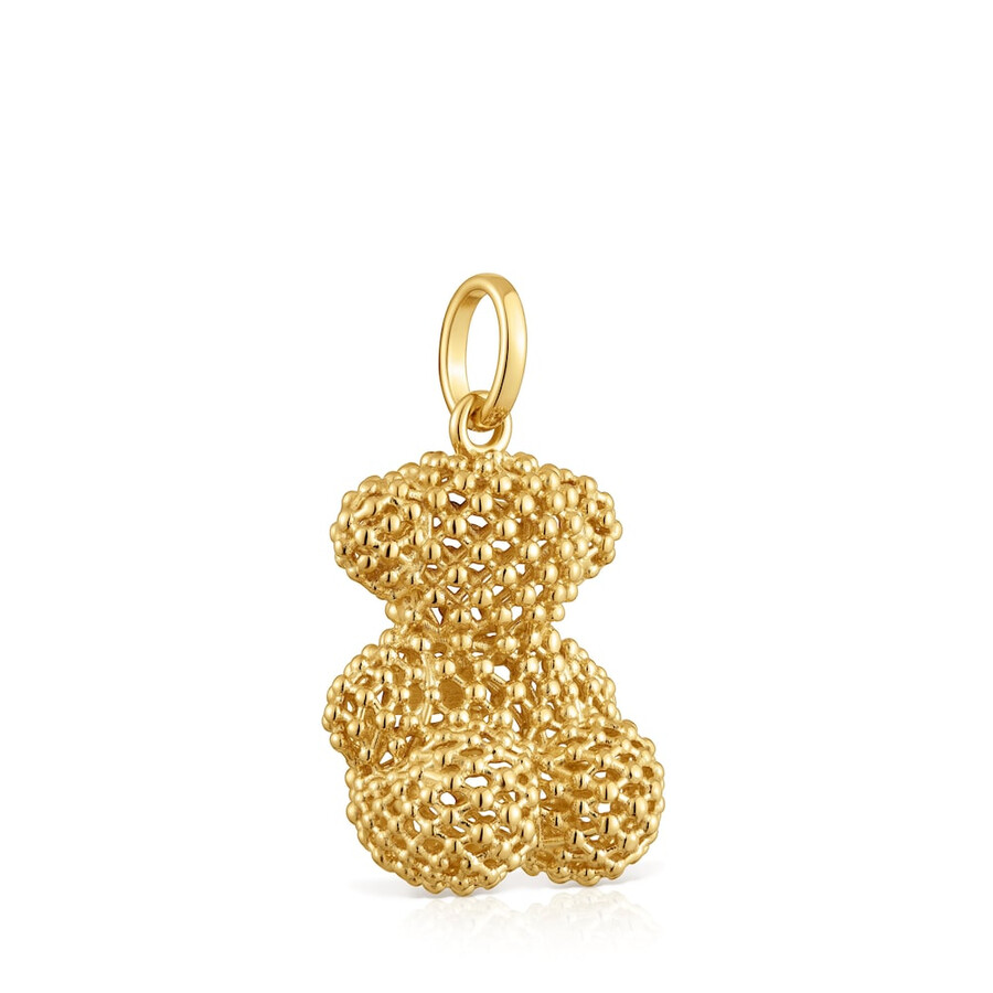 ciondolo a forma di orso testurizzato medio da 22 mm con placcatura in oro 18kt su argento