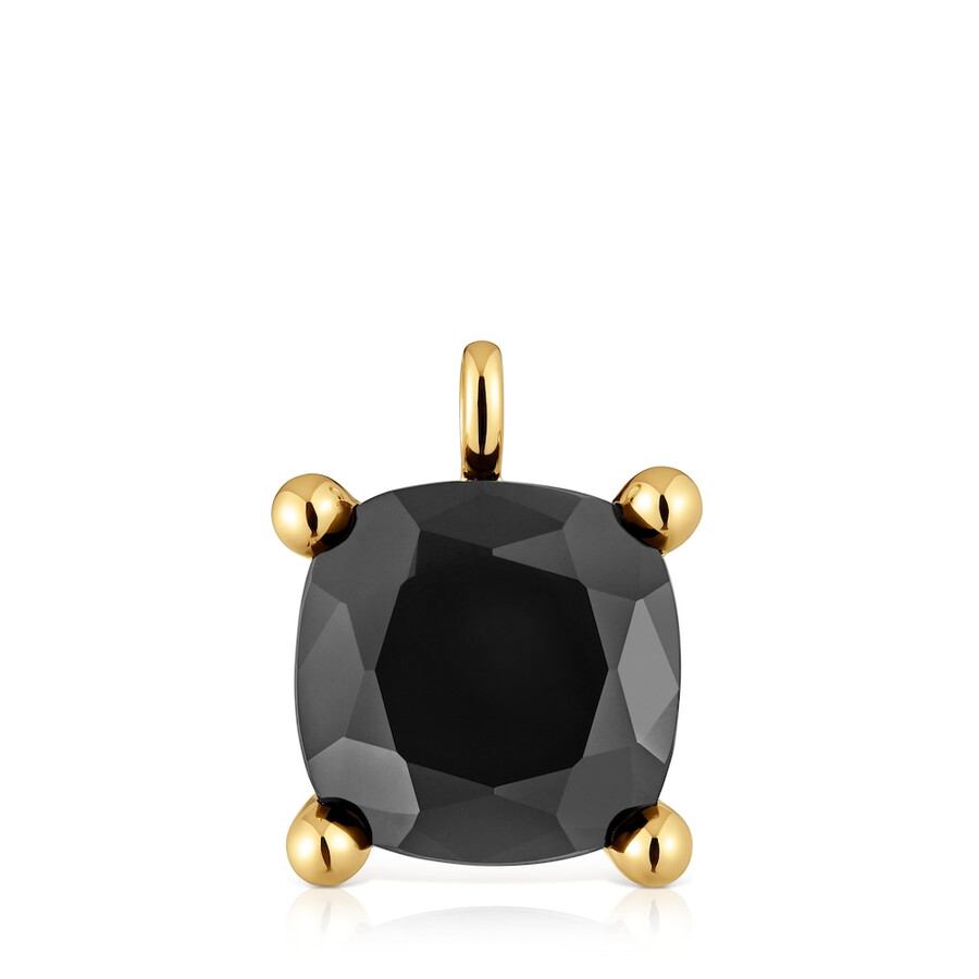 grande ciondolo placcato in oro 18kt su argento e onice colore nero