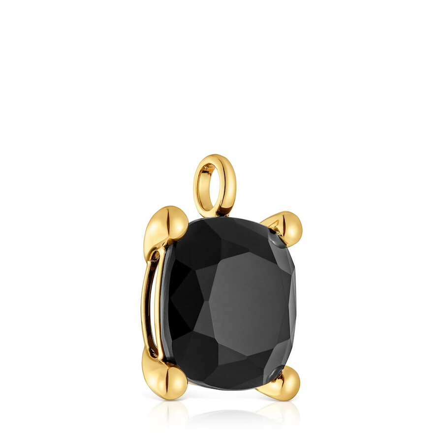 grande ciondolo placcato in oro 18kt su argento e onice colore nero