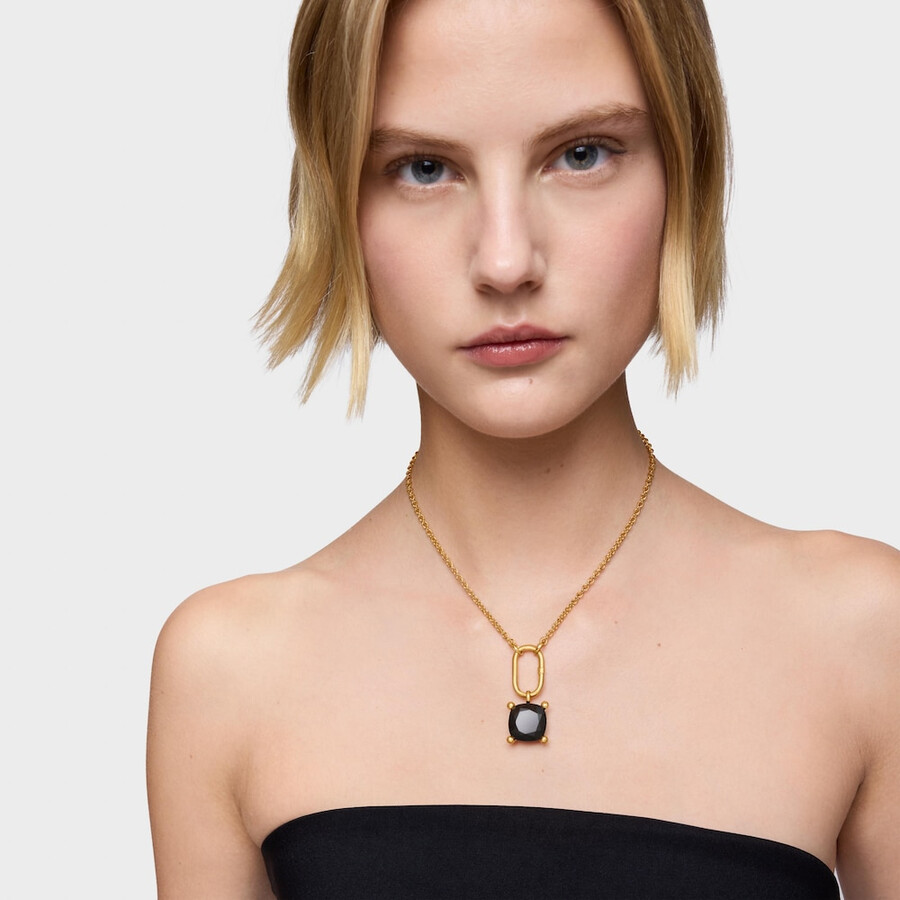 grande ciondolo placcato in oro 18kt su argento e onice colore nero