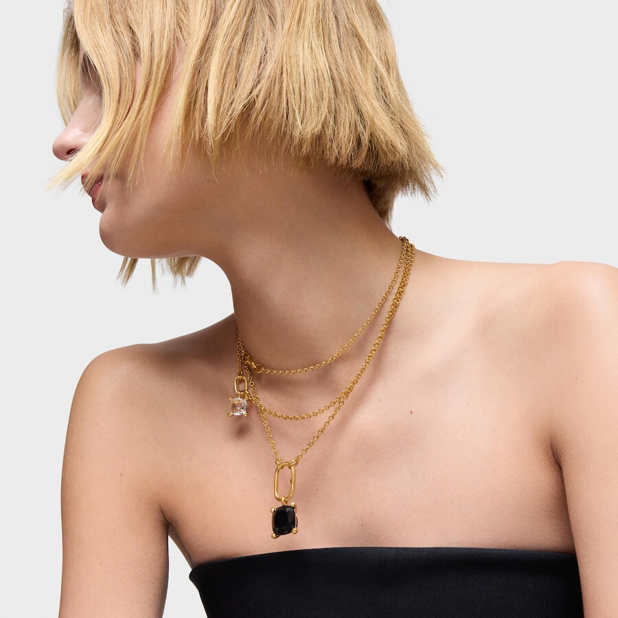 grande ciondolo placcato in oro 18kt su argento e onice colore nero