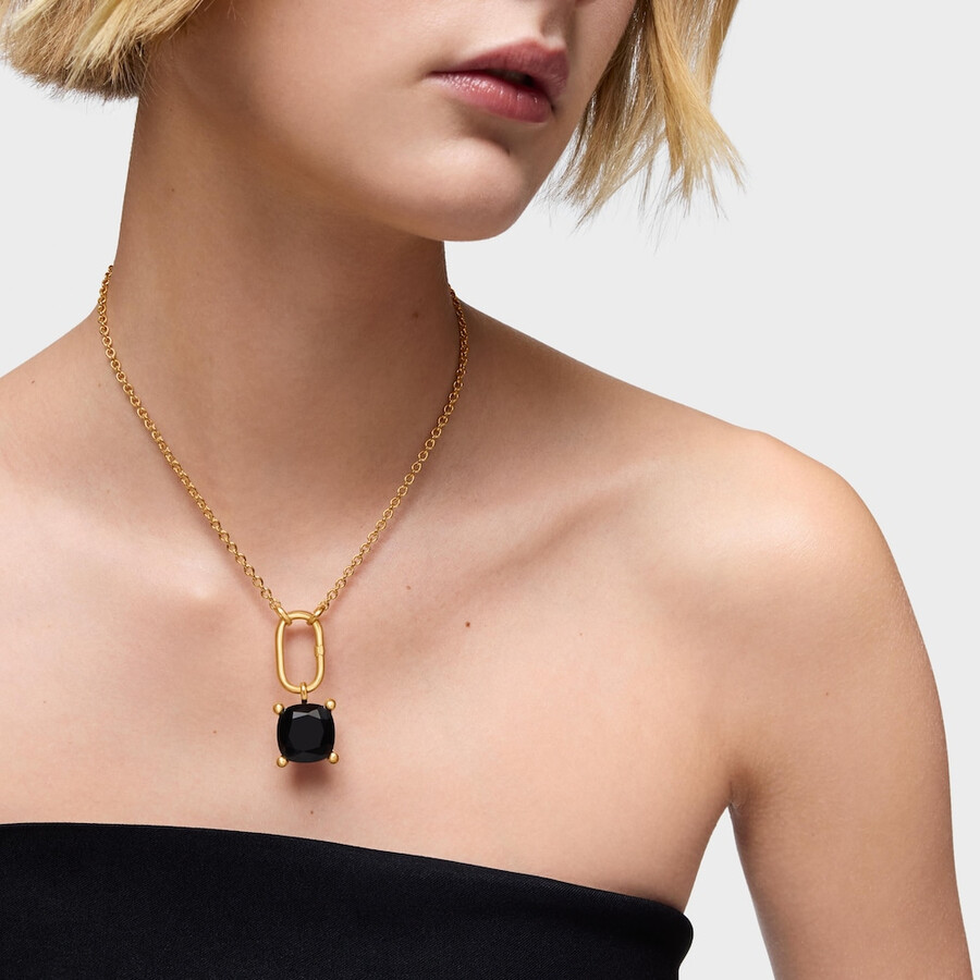 grande ciondolo placcato in oro 18kt su argento e onice colore nero