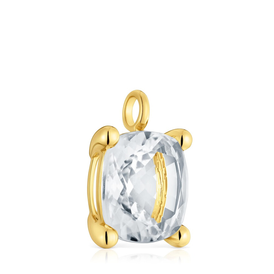 grande ciondolo placcato in oro 18kt su argento e quarzo di rocca colore bianco