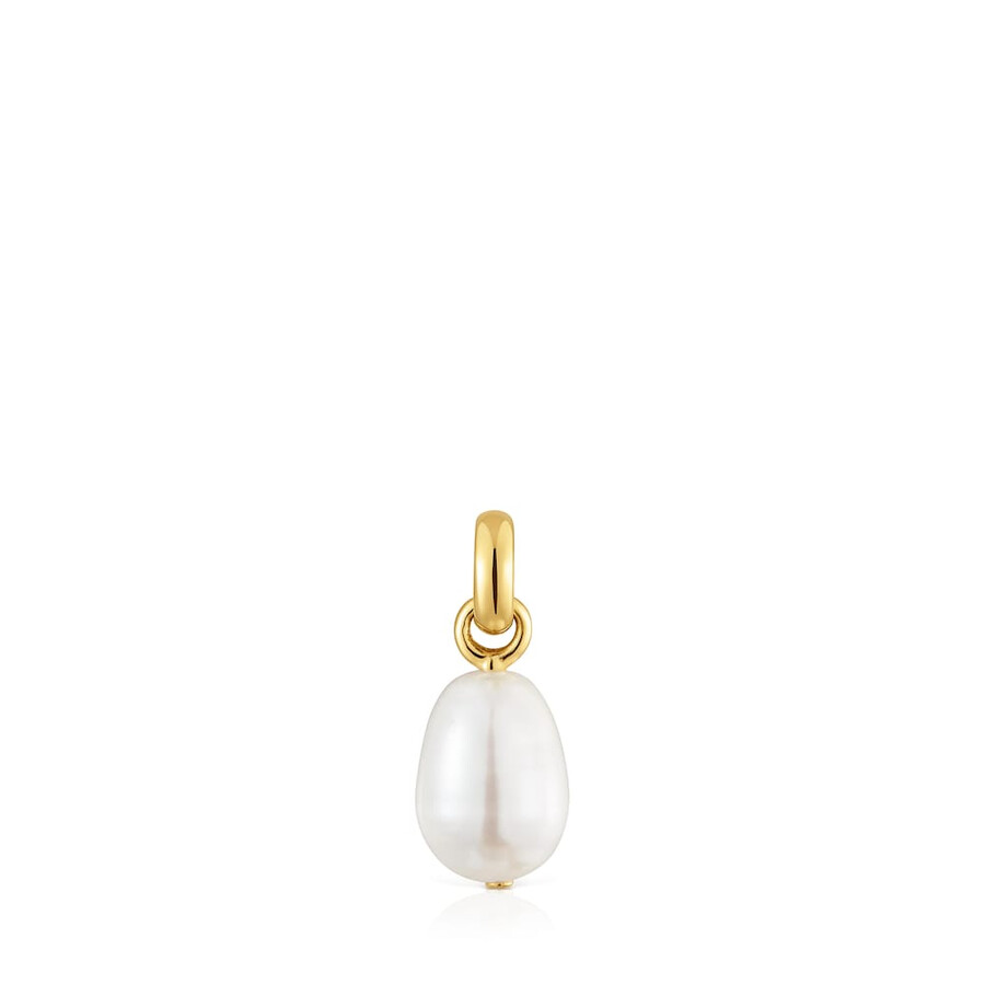 ciondolo ovale piccolo con placcatura in oro 18kt su argento e perla coltivata