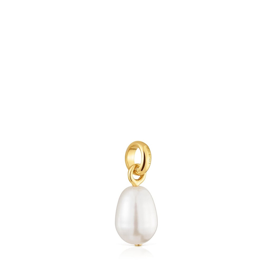 ciondolo ovale piccolo con placcatura in oro 18kt su argento e perla coltivata
