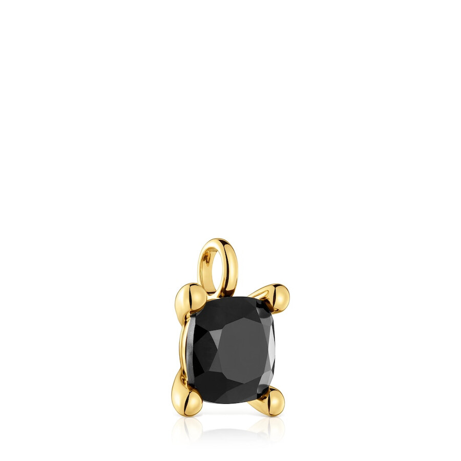 piccolo ciondolo a forma di orso placcato in oro 18kt su argento con onice colore nero
