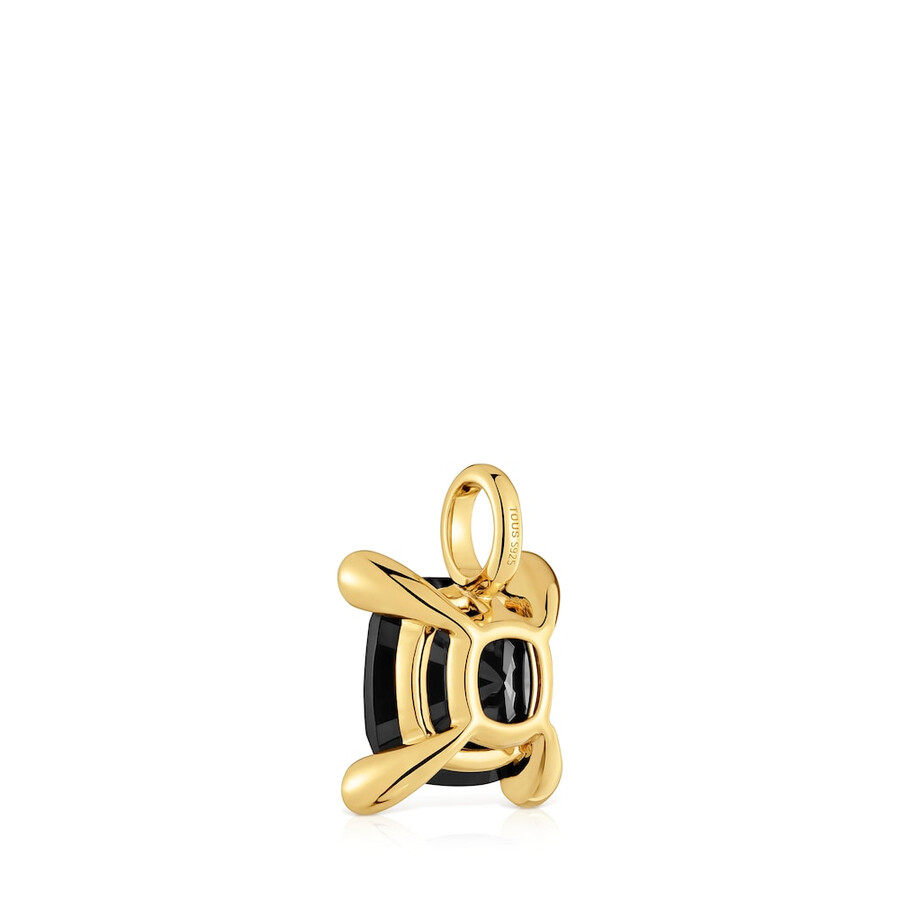 piccolo ciondolo a forma di orso placcato in oro 18kt su argento con onice colore nero