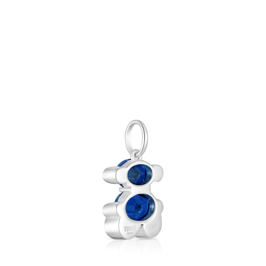 piccolo ciondolo in argento con motivo a orso e zaffiro blu coltivato in laboratorio color bear lgg