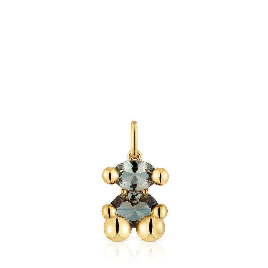 piccolo ciondolo con motivo a orso placcato in oro 18kt su argento con spinello verde coltivato in laboratorio color bear lgg