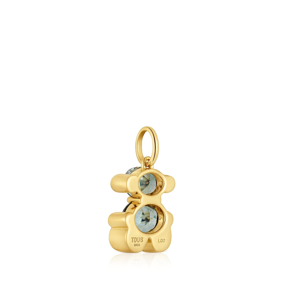 piccolo ciondolo con motivo a orso placcato in oro 18kt su argento con spinello verde coltivato in laboratorio color bear lgg