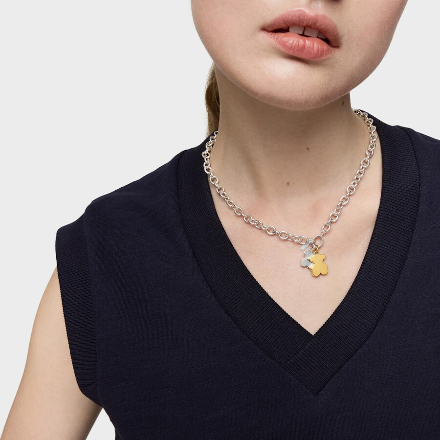 piccolo ciondolo a forma di orsetto in argento placcato in oro 18kt da 16 mm sweet dolls