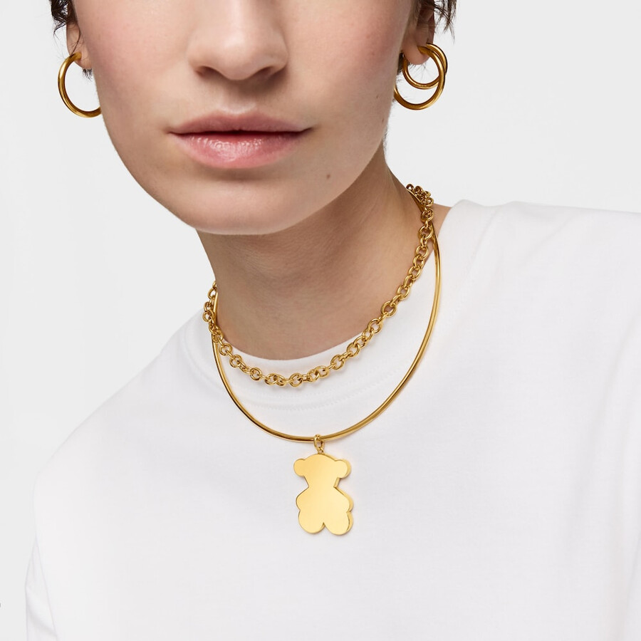 grande ciondolo a forma di orsetto in argento placcato in oro 18kt da 38 mm sweet dolls