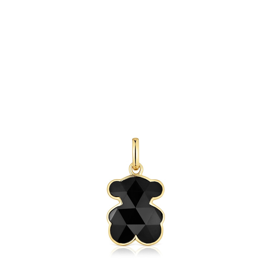 piccolo ciondolo a forma di orso in argento placcato in oro 18kt con motivo a orso in onice tous icon color