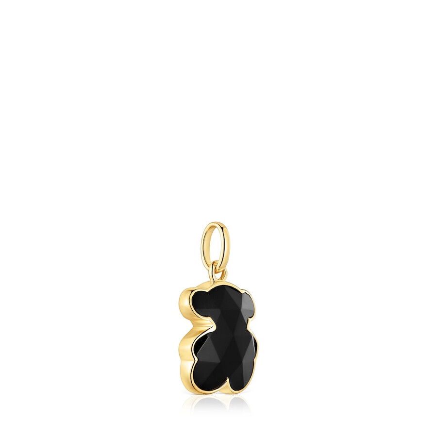 piccolo ciondolo a forma di orso in argento placcato in oro 18kt con motivo a orso in onice tous icon color