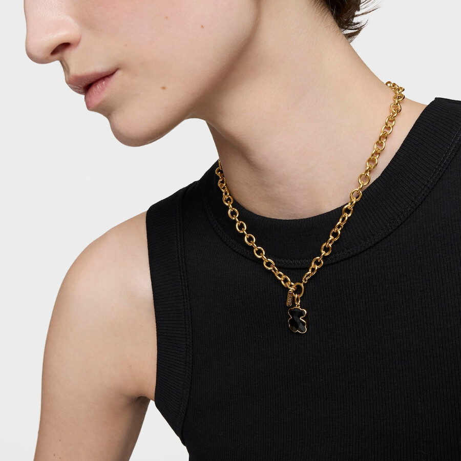 piccolo ciondolo a forma di orso in argento placcato in oro 18kt con motivo a orso in onice tous icon color