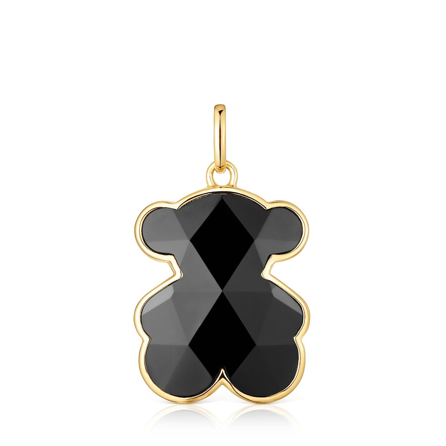 ciondolo medio placcato in oro 18kt su argento con motivo a orso in onice tous icon color