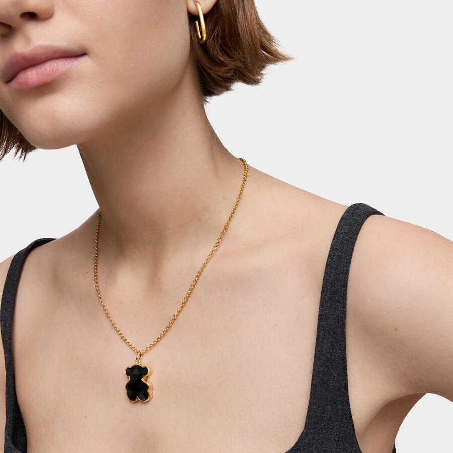 ciondolo medio placcato in oro 18kt su argento con motivo a orso in onice tous icon color