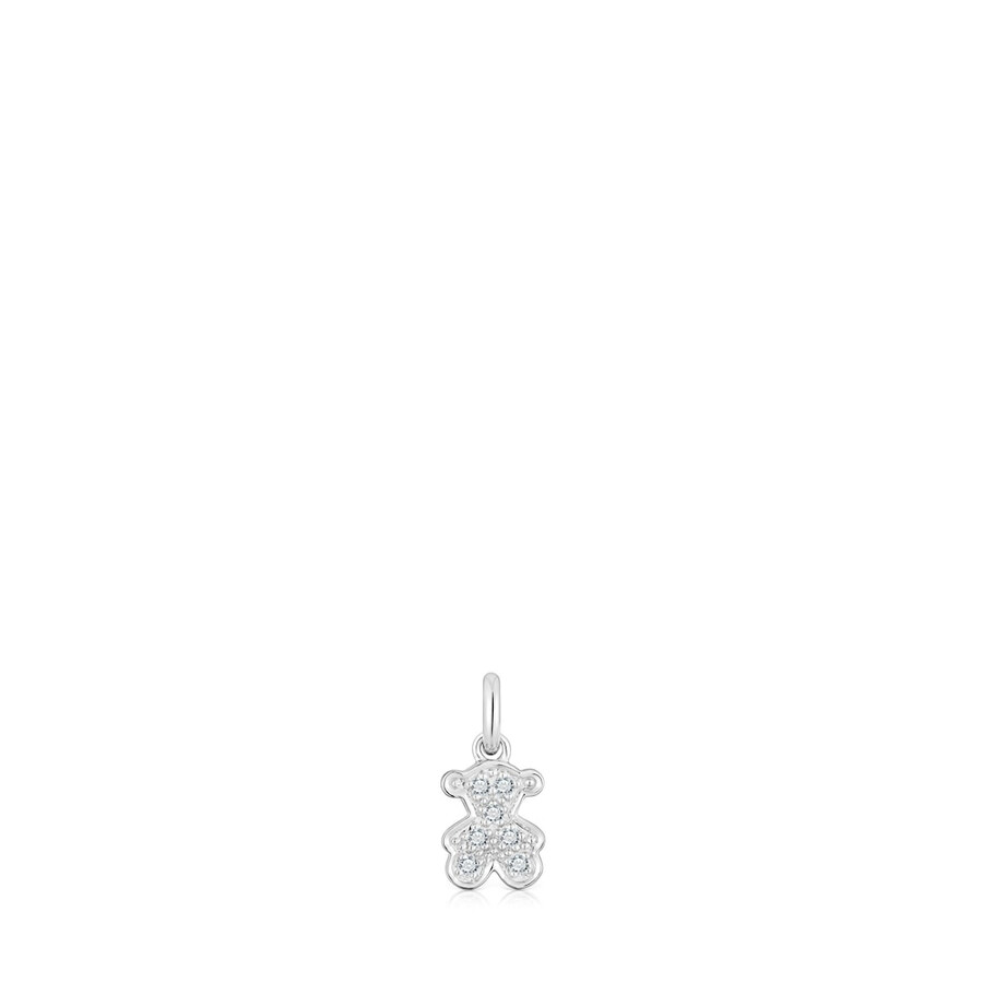 ciondolo a forma di orso in oro bianco da 8 mm con diamanti icon gems