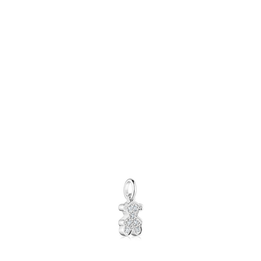 ciondolo a forma di orso in oro bianco da 8 mm con diamanti icon gems