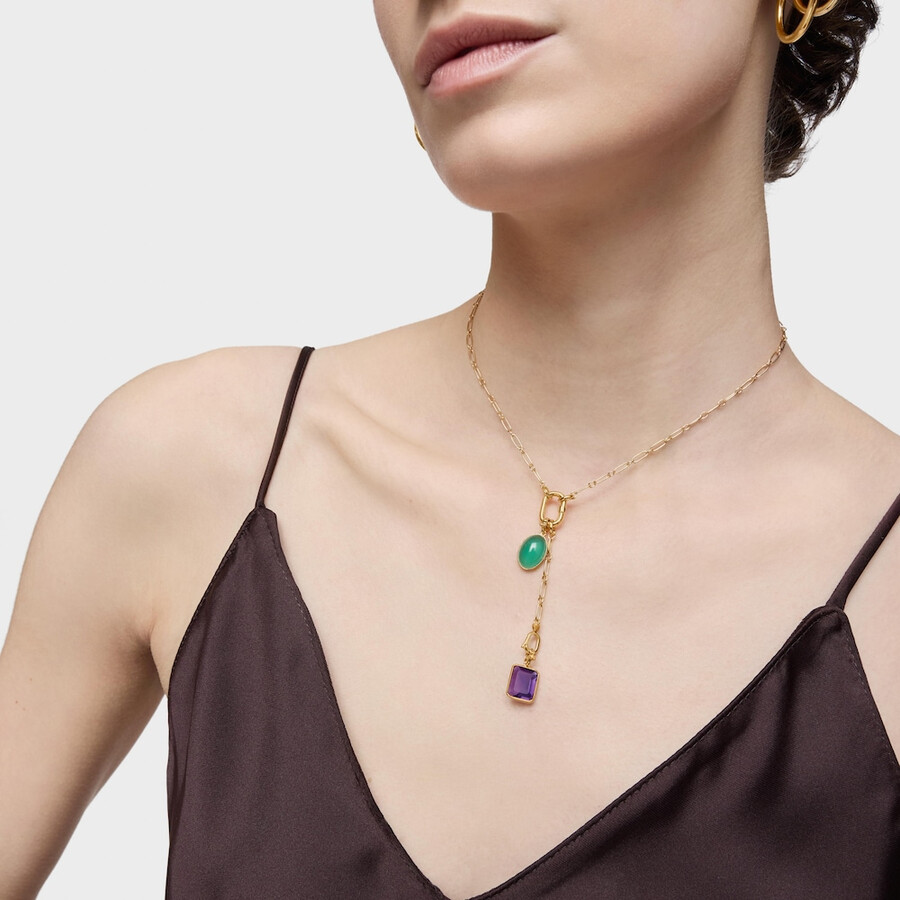 piccolo pendente placcato oro 18kt su argento con medaglioni di ametista