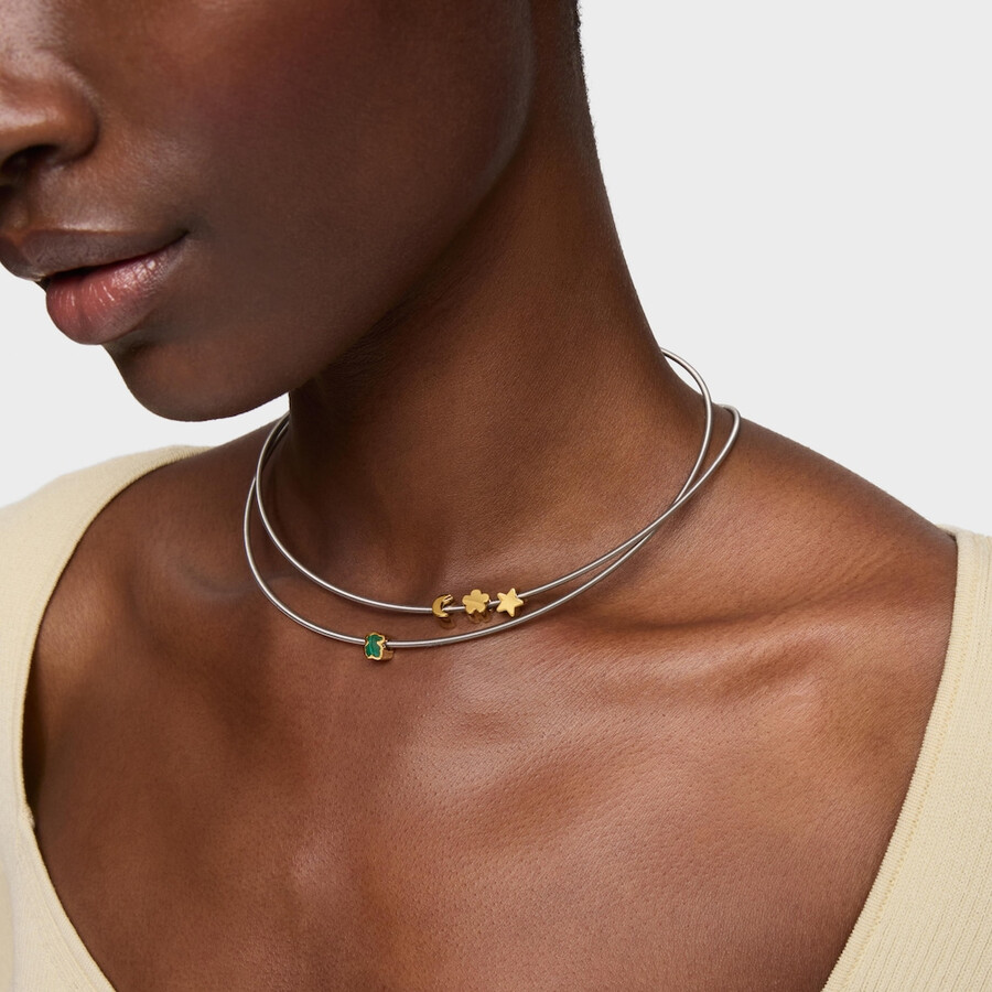 ciondolo con motivo a orso in argento e malachite da 7 mm placcato in oro 18kt tous basics