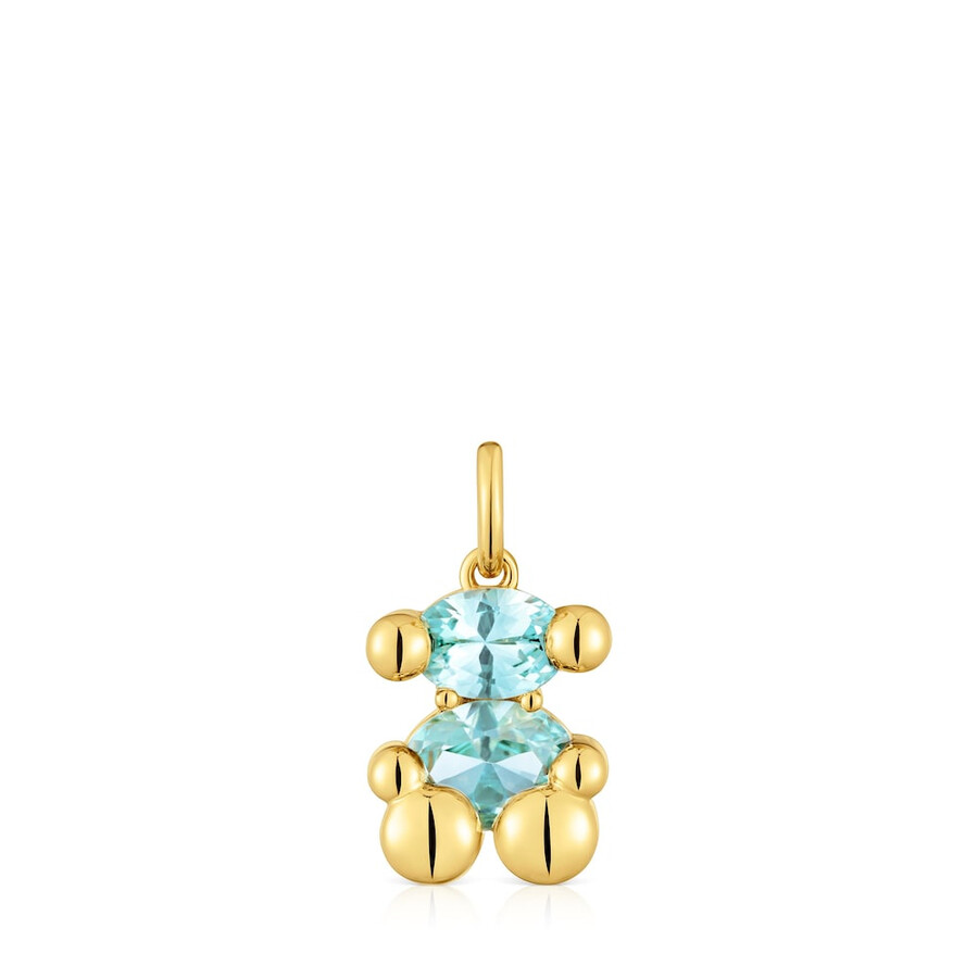 piccolo ciondolo con motivo a orso placcato in oro 18kt su argento e zaffiro blu coltivato in laboratorio color bear lgg