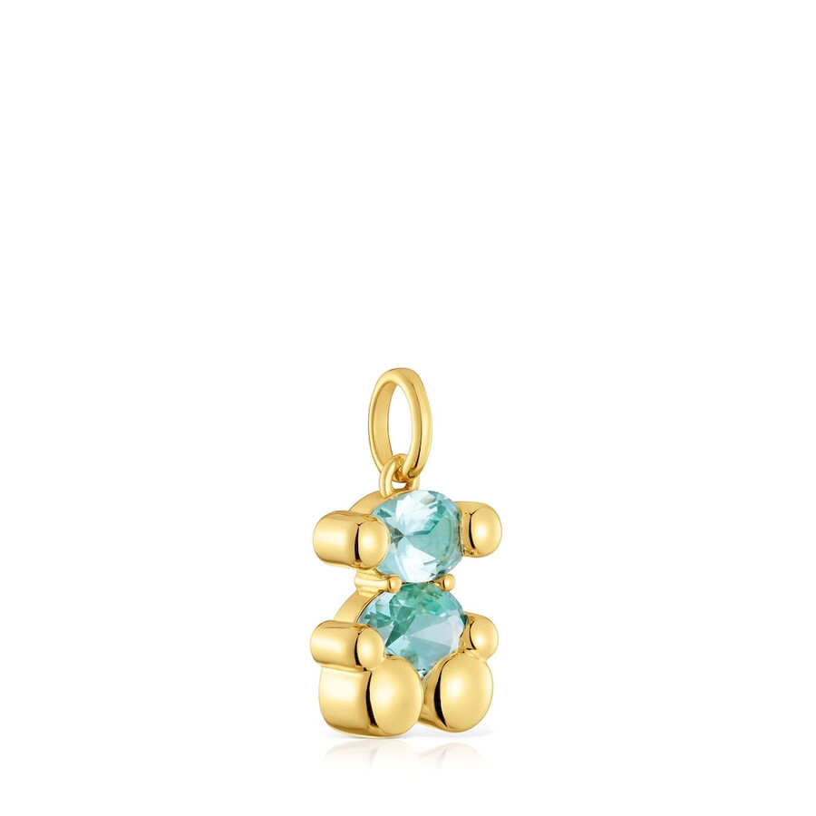 piccolo ciondolo con motivo a orso placcato in oro 18kt su argento e zaffiro blu coltivato in laboratorio color bear lgg