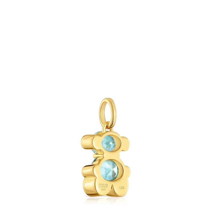 piccolo ciondolo con motivo a orso placcato in oro 18kt su argento e zaffiro blu coltivato in laboratorio color bear lgg