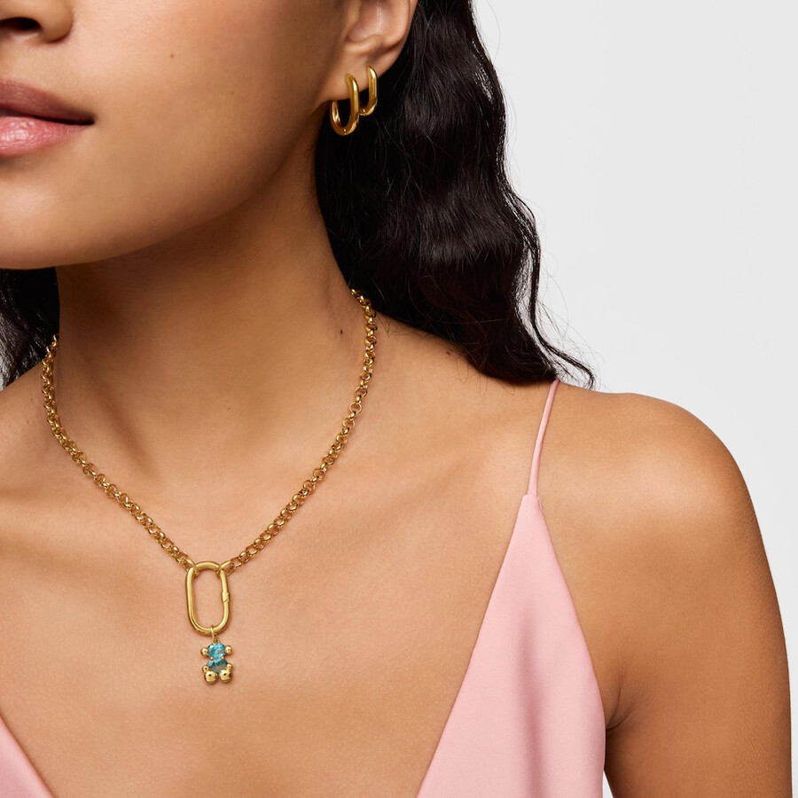 piccolo ciondolo con motivo a orso placcato in oro 18kt su argento e zaffiro blu coltivato in laboratorio color bear lgg