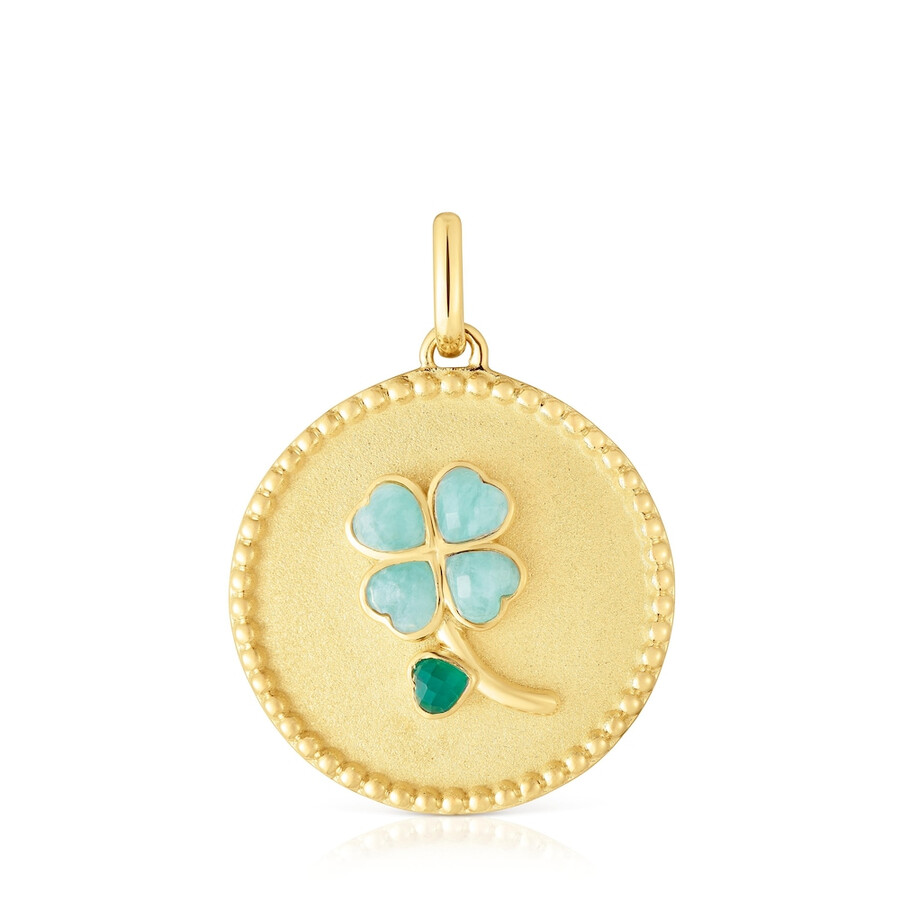 ciondolo medaglione con placcatura in oro 18kt su argento e pietre preziose daisy