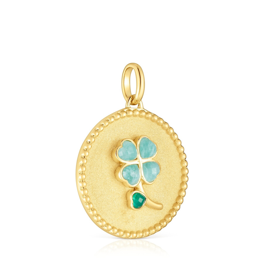 ciondolo medaglione con placcatura in oro 18kt su argento e pietre preziose daisy