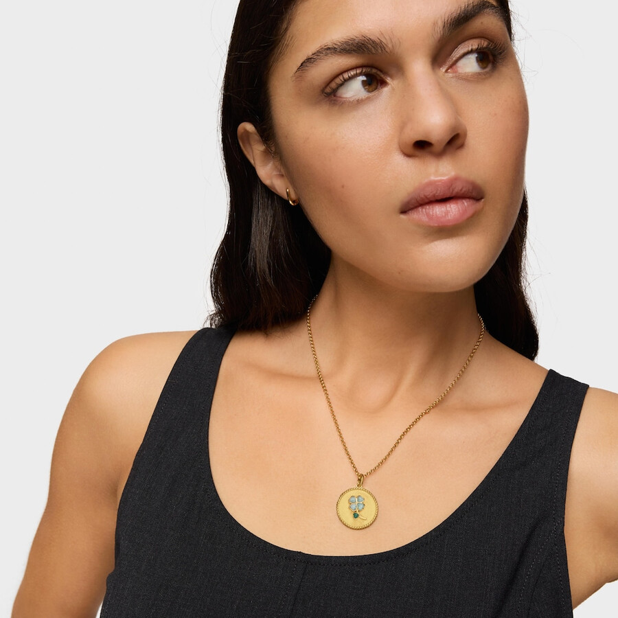 ciondolo medaglione con placcatura in oro 18kt su argento e pietre preziose daisy